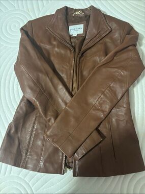 Cole Haan Genuine Lamb Skin Leather Zip-Front Jacket
